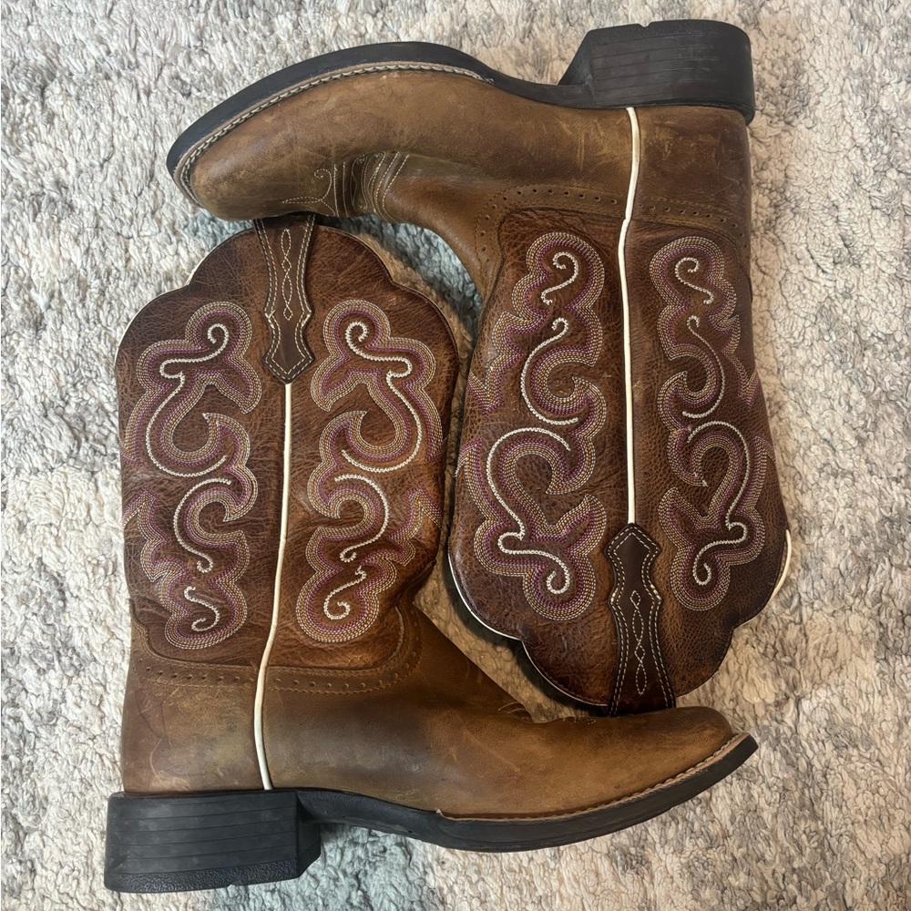 Ariat QuickDraw Brown Leather Western Boots Ladies Woman 7.5 Cowgirl Rodeo - Picture 3 of 12